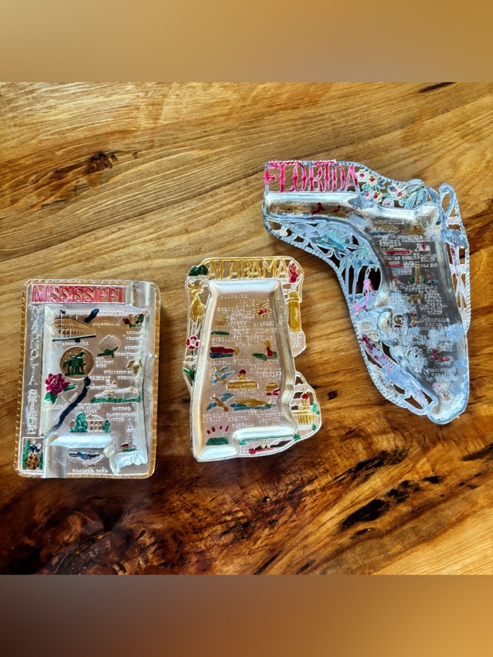 50’s Souvenir State Metal Ashtrays made in  Japan